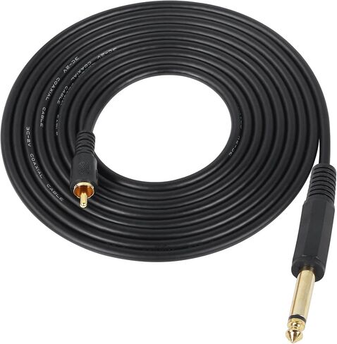 كابل صوت CERRXIAN RCA إلى 1/4 بوصة، مطلي بالذهب 6.35 مم TS Mono Male إلى RCA Male Patch Cord (أسود، 1.8 متر) in Kuwait