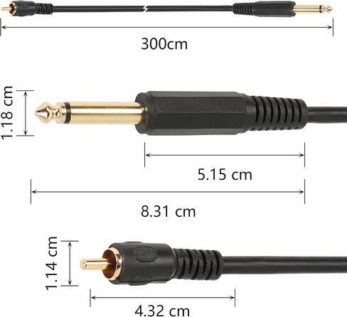 كابل صوت CERRXIAN RCA إلى 1/4 بوصة، مطلي بالذهب 6.35 مم TS Mono Male إلى RCA Male Patch Cord (أسود، 1.8 متر) in Kuwait