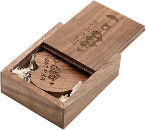 32GB Wood USB 3.0 Flash Drive with Laser Engraved Mr & Mrs Design - 32GB Wooden Heart Shape USB Stick with Box for Wedding, Couple, Parents (Maple) in Kuwait