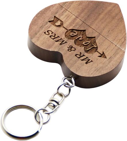 32GB Wood USB 3.0 Flash Drive with Laser Engraved Mr & Mrs Design - 32GB Wooden Heart Shape USB Stick with Box for Wedding, Couple, Parents (Maple) in Kuwait