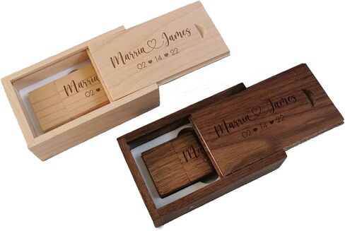 32GB Wood USB 3.0 Flash Drive with Laser Engraved Mr & Mrs Design - 32GB Wooden Heart Shape USB Stick with Box for Wedding, Couple, Parents (Maple) in Kuwait