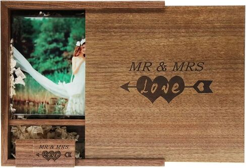 32GB Wood USB 3.0 Flash Drive with Laser Engraved Mr & Mrs Design - 32GB Wooden Heart Shape USB Stick with Box for Wedding, Couple, Parents (Maple) in Kuwait