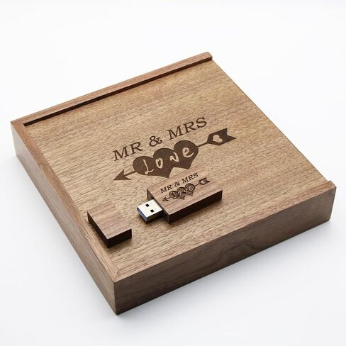 32GB Wood USB 3.0 Flash Drive with Laser Engraved Mr & Mrs Design - 32GB Wooden Heart Shape USB Stick with Box for Wedding, Couple, Parents (Maple) in Kuwait
