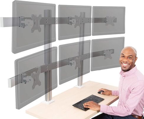 Stand Steady 4 Monitor Mount Desk Setup - Heavy-Duty Height Adjustable Monitor Stand, Swivel Arm with Clamp-On Base, Four Screen VESA Mount Fits Most LCD/LED Monitors 17-32 in. (Silver, 4 Mounts) in Kuwait