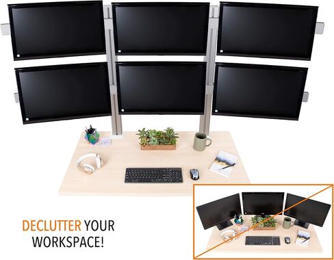 Stand Steady 4 Monitor Mount Desk Setup - Heavy-Duty Height Adjustable Monitor Stand, Swivel Arm with Clamp-On Base, Four Screen VESA Mount Fits Most LCD/LED Monitors 17-32 in. (Silver, 4 Mounts) in Kuwait