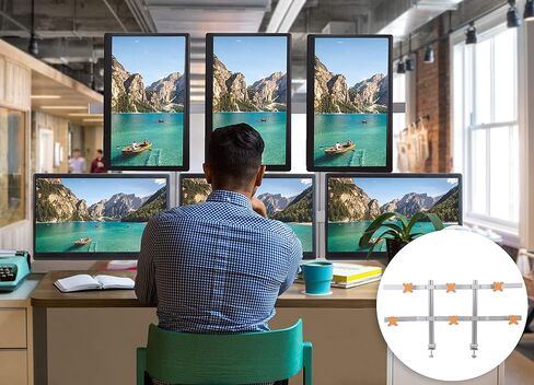 Stand Steady 4 Monitor Mount Desk Setup - Heavy-Duty Height Adjustable Monitor Stand, Swivel Arm with Clamp-On Base, Four Screen VESA Mount Fits Most LCD/LED Monitors 17-32 in. (Silver, 4 Mounts) in Kuwait
