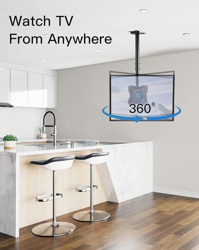 بيبشل حامل تلفزيون في السقف، حامل تلفزيون كامل الحركة لمعظم اجهزة التلفزيون مقاس 13-37 بوصة حتى 60 باوند، حامل تلفزيون معلق مع دوران وامالة وارتفاع قابل للتعديل، اقصى فيسا 200×200 ملم، PICM1 in Kuwait