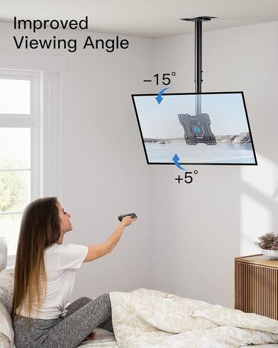 بيبشل حامل تلفزيون في السقف، حامل تلفزيون كامل الحركة لمعظم اجهزة التلفزيون مقاس 13-37 بوصة حتى 60 باوند، حامل تلفزيون معلق مع دوران وامالة وارتفاع قابل للتعديل، اقصى فيسا 200×200 ملم، PICM1 in Kuwait