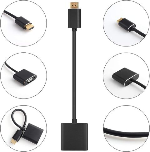 محول PASOW HDMI إلى VGA HDMI ذكر إلى VGA أنثى محول شاشة فيديو 1080P للكمبيوتر الشخصي وجهاز العرض والتلفزيون عالي الدقة (أسود) in Saudi Arabia