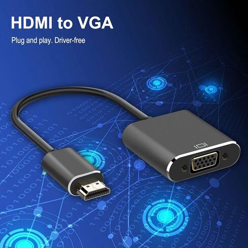 محول PASOW HDMI إلى VGA HDMI ذكر إلى VGA أنثى محول شاشة فيديو 1080P للكمبيوتر الشخصي وجهاز العرض والتلفزيون عالي الدقة (أسود) in Saudi Arabia