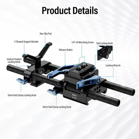 SIRUI Camera Baseplate with Dual 15mm Rod Rail Clamps, Base Plate with Quick Release Plate for Tripod, Shoulder Rig, Follow Focus, SC-BP in Saudi Arabia