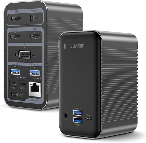 ايوسو قاعدة شحن USB نوع سي 4K رباعية العرض لاجهزة ماك بوك وويندوز (3 HDMI وVGA وجيجابت ايثرنت وUSB C 3.0 و87 واط PD و4 منافذ USB)، شاشة ثلاثية لنظام التشغيل ماك او اس in Kuwait