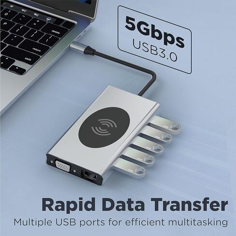 Powerbear 13-in-1 Docking Station, Multiport Adapter with HDMI, VGA, 5 USB Ports, Ethernet, SD/TF Card Reader, USB C to 3.5mm Audio, USB C Hub for Lenovo/HP/Dell/MacBook in Kuwait