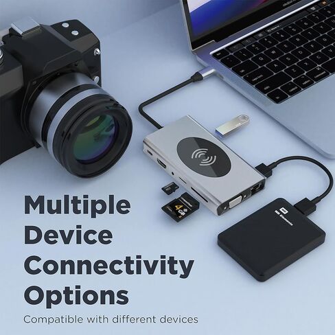 Powerbear 13-in-1 Docking Station, Multiport Adapter with HDMI, VGA, 5 USB Ports, Ethernet, SD/TF Card Reader, USB C to 3.5mm Audio, USB C Hub for Lenovo/HP/Dell/MacBook in Kuwait