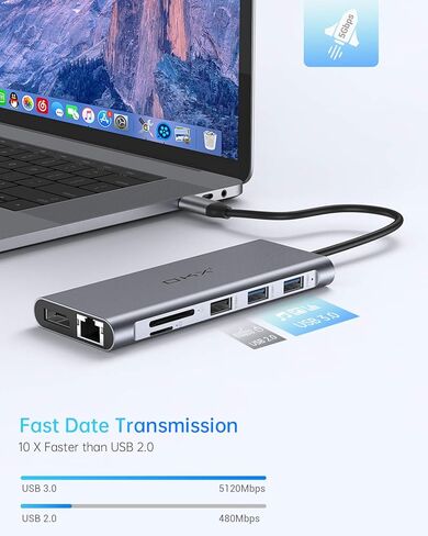 قاعدة شحن، محطة توصيل USB C، محور USB C 13 في 1 شاشة ثلاثية مع 100 واط PD، 2 HDMI، DP، نقل بيانات USB-C، 3 USB 3.0، 2 USB 2.0 لأجهزة الكمبيوتر المحمولة من نوع C in Kuwait