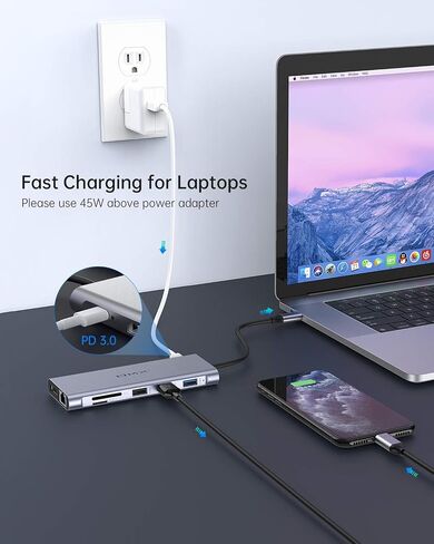 قاعدة شحن، محطة توصيل USB C، محور USB C 13 في 1 شاشة ثلاثية مع 100 واط PD، 2 HDMI، DP، نقل بيانات USB-C، 3 USB 3.0، 2 USB 2.0 لأجهزة الكمبيوتر المحمولة من نوع C in Kuwait