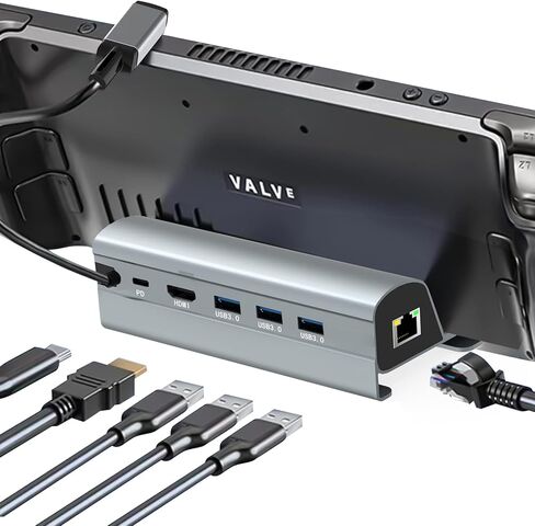 قاعدة ستيم ديك من نوكسوا 【خليط من الألومنيوم】 قاعدة شحن 6 في 1 مع HDMI 2.0 مطور 4K عند 60 هرتز، جيجابت ايثرنت، 3 منافذ USB 3.0 ومنفذ USB-C بي دي، ملحقات ستيم ديك لفالف ستريم ديك، رمادي in Kuwait