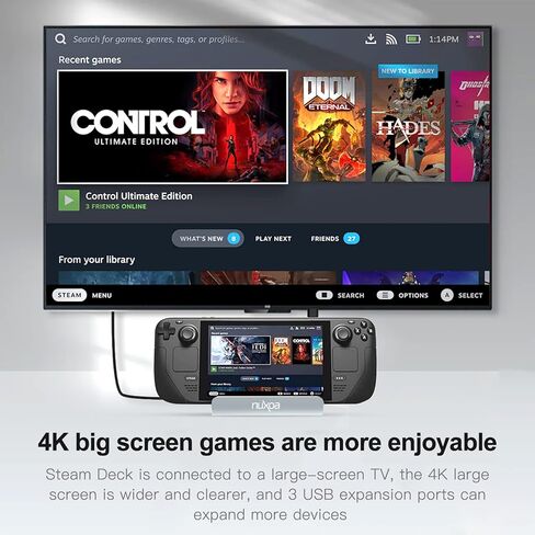 قاعدة ستيم ديك من نوكسوا 【خليط من الألومنيوم】 قاعدة شحن 6 في 1 مع HDMI 2.0 مطور 4K عند 60 هرتز، جيجابت ايثرنت، 3 منافذ USB 3.0 ومنفذ USB-C بي دي، ملحقات ستيم ديك لفالف ستريم ديك، رمادي in Kuwait