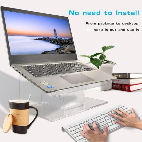 تينومار حامل لاب توب من الاكريليك، حامل لابتوب مريح فائق الثبات لسطح المكتب، حامل كمبيوتر شفاف شفاف لاجهزة اللابتوب مقاس 10 الى 15.6 انش والنوت بوك وماك بوك in Kuwait