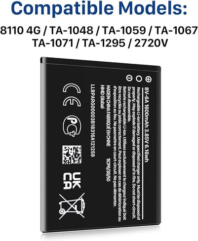 JDIRLDL BV-6A Battery, [1600mAh] Super High Capacity 0 Cycle Li-ion Battery Replacement Battery for 8110 4G TA-1048 TA-1059 2720V flip TA-1295 in Kuwait
