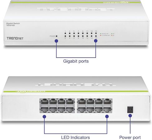 تريند نت مفتاح جيجابت جرينيت 24 منفذ، نظام كيو او اس، قماش تبديل 48 جيجابايت في الثانية، بدون مروحة، التوصيل والتشغيل، دوبلكس نصف وكامل، TEG-S24D، ابيض in Kuwait