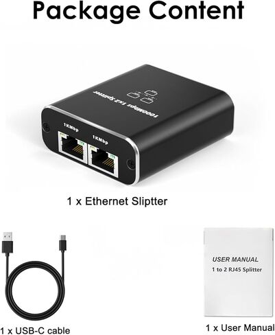 موزع إيثرنت، مقسم شبكة LAN عالي السرعة RJ45 1 إلى 2 محول موصل مقبس إيثرنت لـ Cat5/Cat5e/Cat6/Cat6a/Cat7/ Cat8 مع كابل طاقة USB in Saudi Arabia