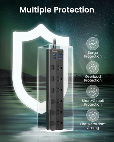 شريط طاقة USB SUPERDANNY مزود بمفاتيح فردية، سلك تمديد قابل للتركيب بطول 6.5 قدم حماية متعددة 6 منافذ و4 منافذ USB لأجهزة iPhone iPad PC والمنزل والمكتب والسفر باللون الأبيض الفاتح in Kuwait