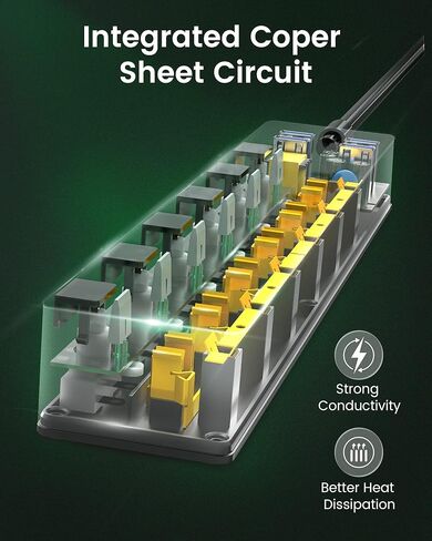 شريط طاقة USB SUPERDANNY مزود بمفاتيح فردية، سلك تمديد قابل للتركيب بطول 6.5 قدم حماية متعددة 6 منافذ و4 منافذ USB لأجهزة iPhone iPad PC والمنزل والمكتب والسفر باللون الأبيض الفاتح in Kuwait