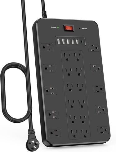 Power Strip Surge Protector, FDTEK Multi Plug Outlet with 22 AC Outlets and 6 USB 1875W/15A 2100 Joules 6.5Ft Flat Plug Extension Cord Heavy Duty Large Power Strip for Home Office Dorm White in Kuwait