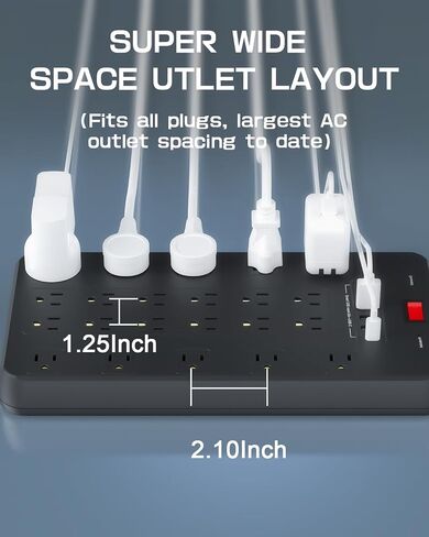 Power Strip Surge Protector, FDTEK Multi Plug Outlet with 22 AC Outlets and 6 USB 1875W/15A 2100 Joules 6.5Ft Flat Plug Extension Cord Heavy Duty Large Power Strip for Home Office Dorm White in Kuwait