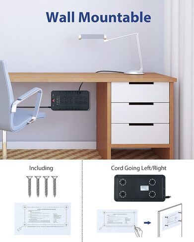 Power Strip Surge Protector, FDTEK Multi Plug Outlet with 22 AC Outlets and 6 USB 1875W/15A 2100 Joules 6.5Ft Flat Plug Extension Cord Heavy Duty Large Power Strip for Home Office Dorm White in Kuwait