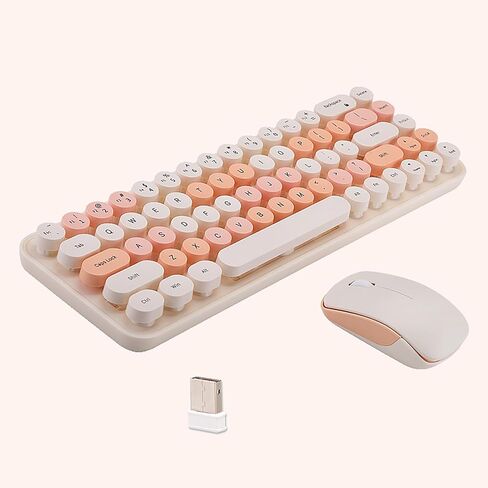 Compact Wireless Keyboard and Mouse Combo, Colorful Round Keycap, Soundless 68 Keys, Suitable for Girls and Kids, Compatible with Notebook, PC (Pink) in Kuwait