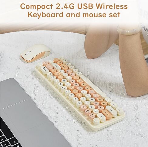 Compact Wireless Keyboard and Mouse Combo, Colorful Round Keycap, Soundless 68 Keys, Suitable for Girls and Kids, Compatible with Notebook, PC (Pink) in Kuwait