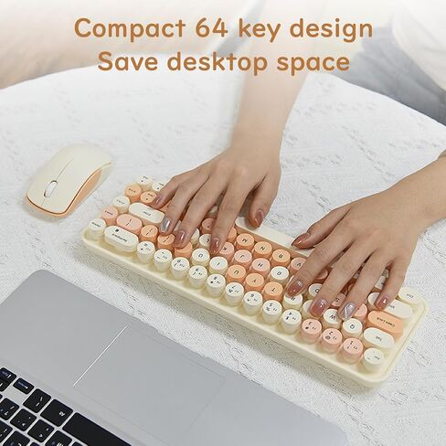 Compact Wireless Keyboard and Mouse Combo, Colorful Round Keycap, Soundless 68 Keys, Suitable for Girls and Kids, Compatible with Notebook, PC (Pink) in Kuwait