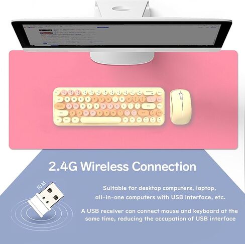 Compact Wireless Keyboard and Mouse Combo, Colorful Round Keycap, Soundless 68 Keys, Suitable for Girls and Kids, Compatible with Notebook, PC (Pink) in Kuwait