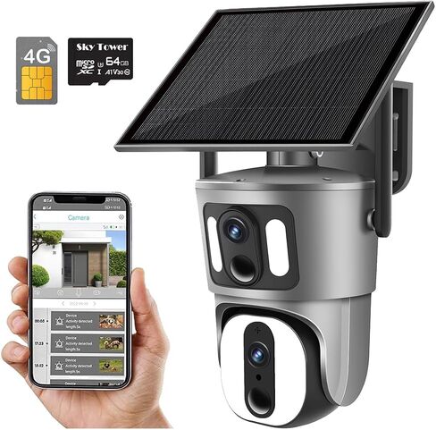 Sky Tower 2K Solar Security Camera Outdoor, Wireless WiFi PTZ Pan Tilt 360° View Spotlight, AI Motion Detection and Siren, Color/IR Night Vision, 2-Way Talk, Amazon Cloud (WiFi Router) in Kuwait