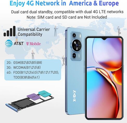 Xgody Mate50 3GB+32GB Octa-Core 4G Unlocked Phones, 6.56'’ Incell Screen Dual Sim Unlocked Cell Phones, 4500mAh Battery, Face Unlock, Camera 5MP+18MP Android Smartphones (Blue) in Kuwait