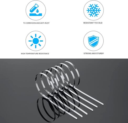 XINGO 300PCS 9.8"+11.8"+13.7" Metal Cable Ties Assorted Sizes, 304 Stainless Steel Heavy Duty Zip Ties, Multi-Purpose Self-locking Cable Ties for Exhaust Wrap, Outdoor and Canopy Etc in Kuwait