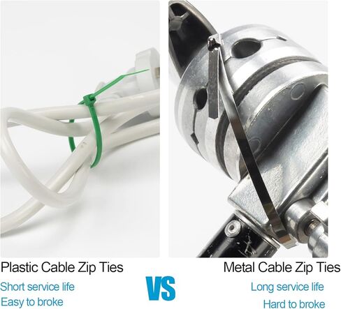 XINGO 300PCS 9.8"+11.8"+13.7" Metal Cable Ties Assorted Sizes, 304 Stainless Steel Heavy Duty Zip Ties, Multi-Purpose Self-locking Cable Ties for Exhaust Wrap, Outdoor and Canopy Etc in Kuwait