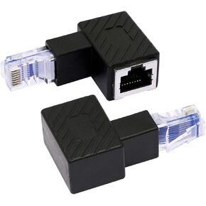 محول إيثرنت RIIEYOCA 90 درجة، زاوية يسرى RJ45 ذكر إلى أنثى وصلة شبكة Cat6 LAN، لأجهزة الكمبيوتر وأجهزة الكمبيوتر المحمولة وأجهزة التوجيه (عبوة من قطعتين)
