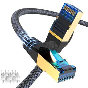 Ciwoda Cat 8 Ethernet Cable 50ft, Outdoor, Indoor Nylon Braided Cat 8 Cable, Heavy Duty 26AWG 40Gbps, 2000MHz, S/FTP Patch Cord for Xbox, POE, PS5, Router