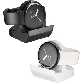 حامل سيليكون لساعة جوجل بكسل 41 ملم من جي ال دي رام، حامل قاعدة شاحن سيليكون غير قابل للانزلاق، دعامة ملحقات شاحن مع فتحة كابل ادارة مدمجة - اسود وابيض - قطعتين in Kuwait