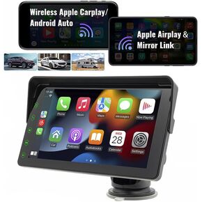 أحدث إصدار 2023 من Apple Carplay وAndroid Auto/Mirror Link مع شاشة لمس 7 بوصات، ستيريو سيارة محمول، ستيريو سيارة مع وصلة مرآة/Siri/Google Assistant/Bluetooth/شاشة ملاحة لجميع المركبات in Kuwait