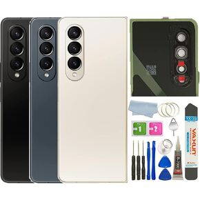 غطاء زجاجي خلفي Z Fold 4 بديل لهاتف Samsung Galaxy Z Fold 4 5G غطاء زجاجي خلفي إطار صورة مع غطاء خلفي مع شريط مثبت مسبقًا + أدوات (بيج)