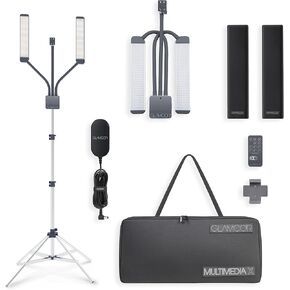 مجموعة إضاءة LED المحمولة GLAMCOR Multimedia X | التحكم عن بعد 2700 كلفن - 5600 كلفن درجة حرارة اللون | حامل الهاتف الذكي مع خاصية التحكم في السيلفي (أبيض/فضي) in Kuwait
