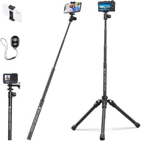 K&F Concept 67''/170cm Eccentric Tube Camera Tripod, Lightweight Super Portable Cellphone Tripod Selfie Stick with Remote, Desk Stand for Gopro,Vlog,Video Streaming etc E224A3+BH-18 Silver