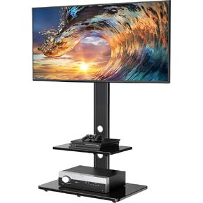 حامل تلفاز ارضي دوار من بيرلسميث، مع ارفف لمعظم تلفزيونات ال سي دي ال اي دي مقاس 37-75 انش - حامل تلفزيون عالمي مثالي للزاوية وغرفة النوم، ارتفاع قابل للتعديل وادارة الكابلات، فيسا 600×400 ملم in Kuwait