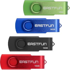 EASTFUN 4 Pcs 16GB USB 2.0 Flash Drive Fold Storage Memory Stick Thumb Drive Pen Drive Jump Drive Zip Drive Swivel Design, Mix Colors (Red Black Blue Green) in Kuwait
