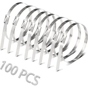 Helunsi 30 Pcs Metal Zip Ties 11.8 Inches Stainless Steel Cable Ties, Heavy Duty Self Locking Multi-Purpose, Suitable for Fixed Indoor Outdoor Exhaust Wrap Farms Pipes Cables and Fence - All Black