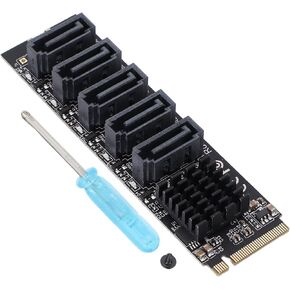 محول SATA III إلى M.2، بطاقة توسيع مضاعف SATA SSD داخلية ذات 5 منافذ SATA SSD تصل إلى 6 جيجابت في الثانية، مجموعة شرائح JM585 مع مبدد حرارة، تدعم AHCI وIDE in Kuwait